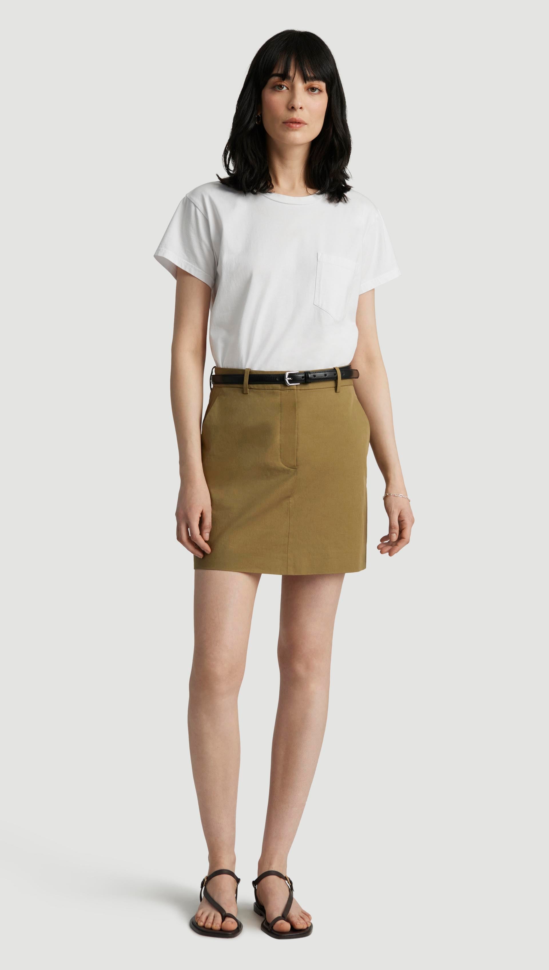Mini Tailored Skirt in Cotton Twill | Mushroom Topstitch