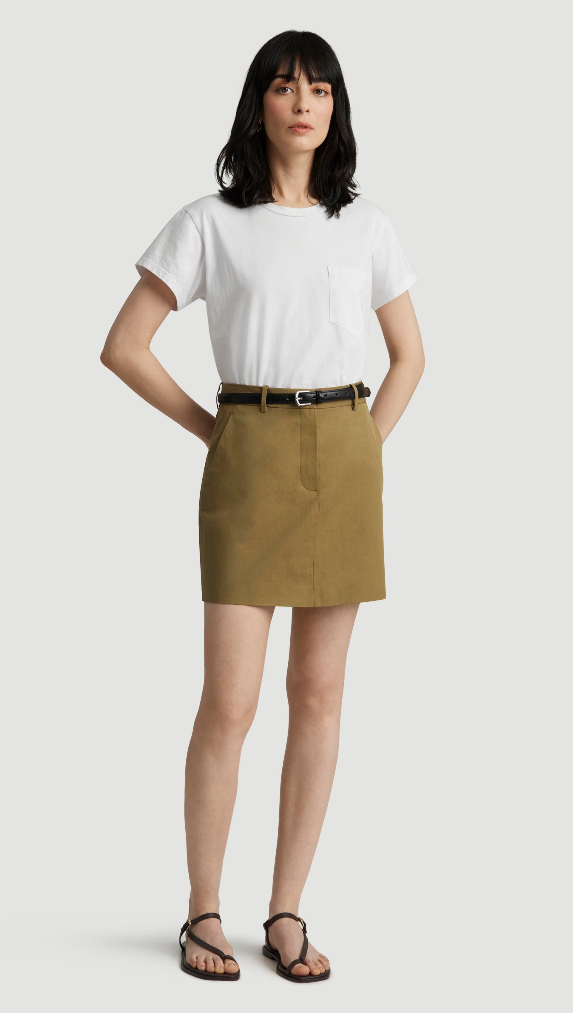 Mini Tailored Skirt in Cotton Twill | Mushroom Topstitch
