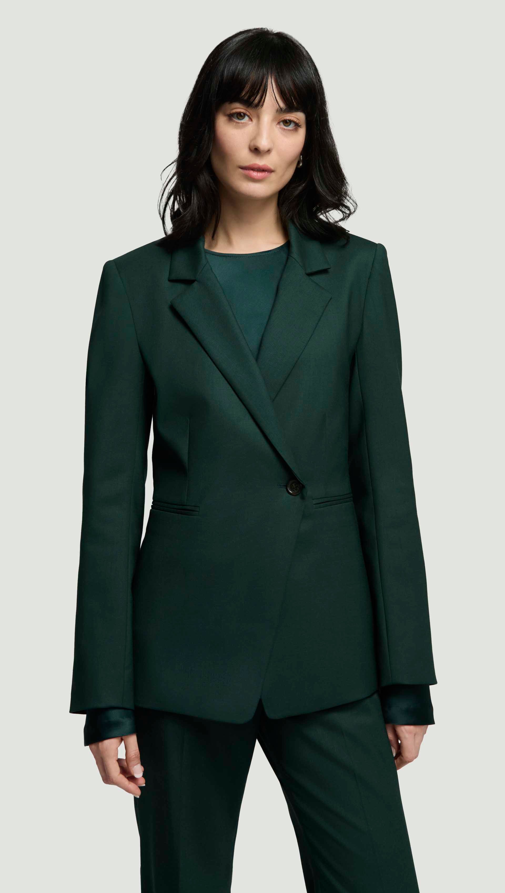 Asymmetrical Blazer in Seasonless Wool | Deep Forest