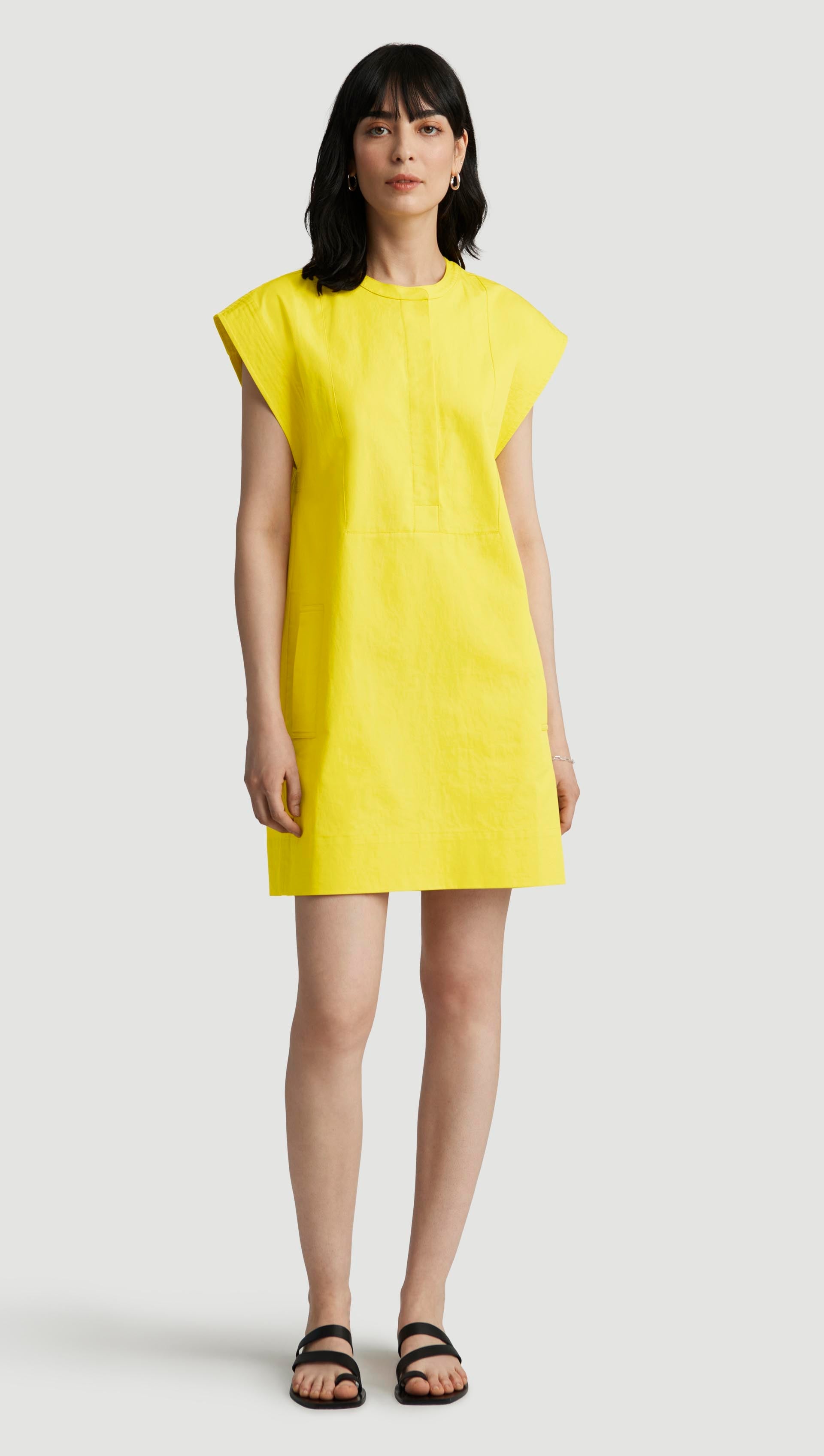 Mini Bib Dress in Cotton Twill | Lemon