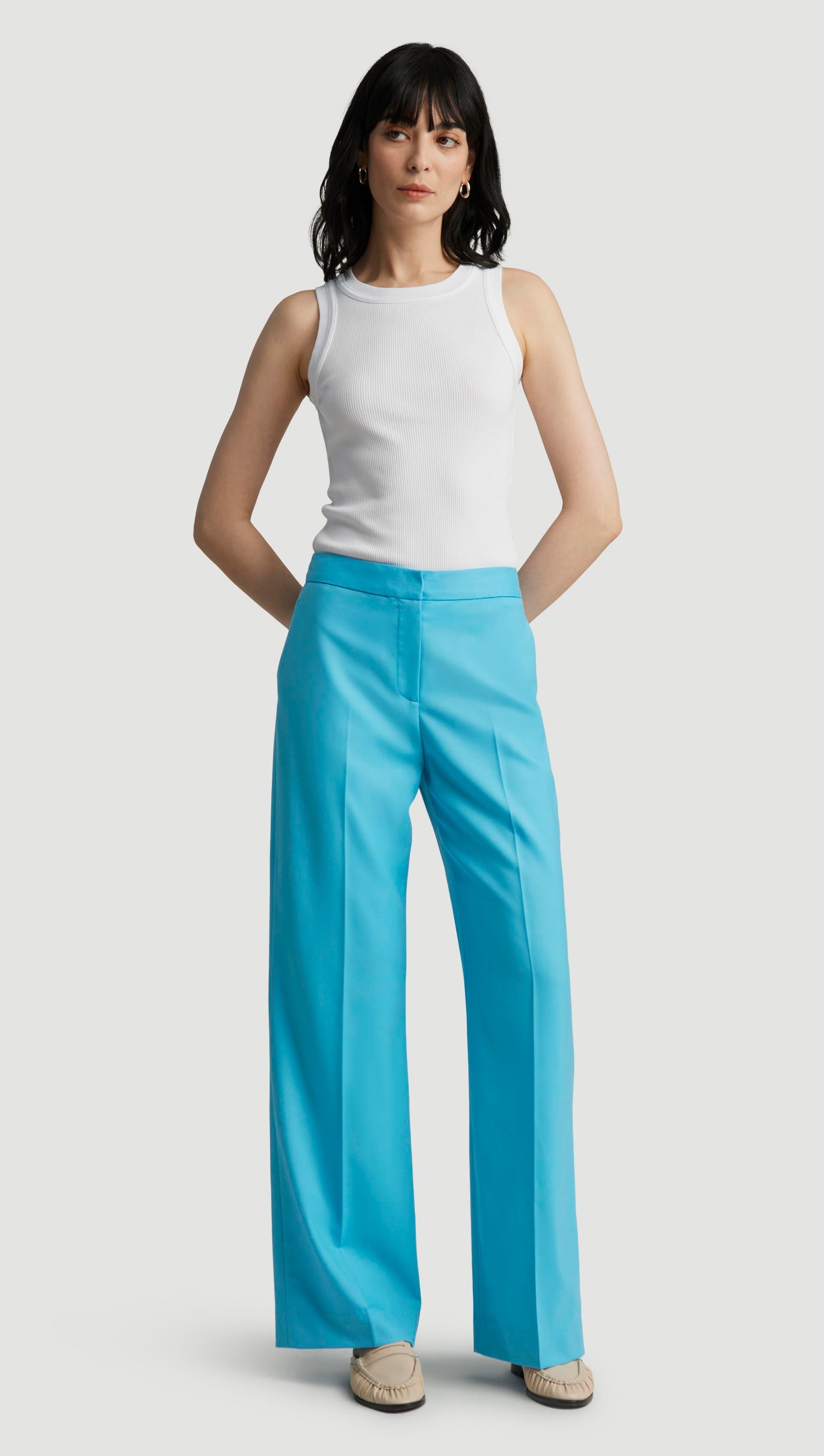Wide Leg Trouser in Seasonless Wool | Aqua