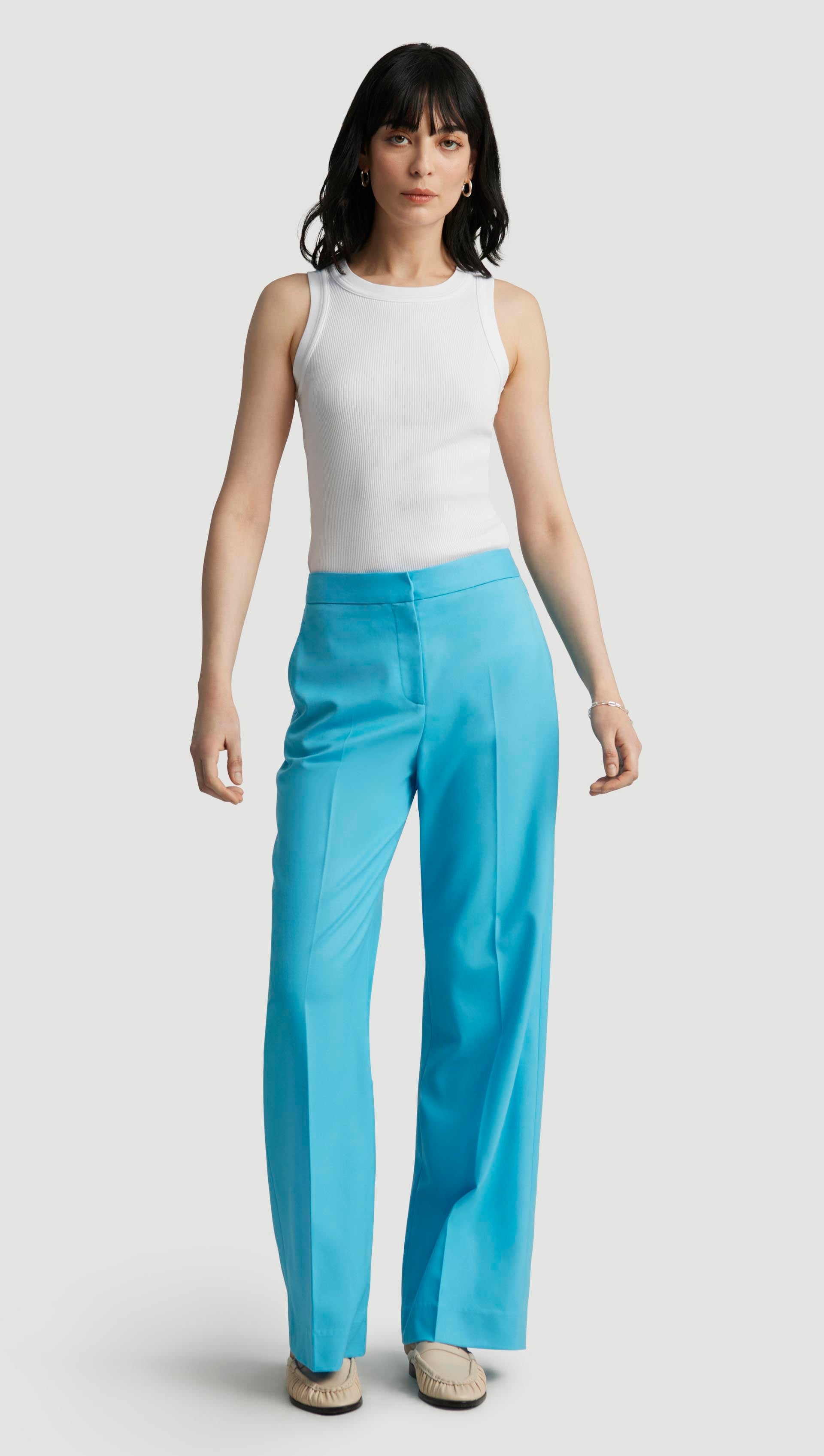 Wide Leg Trouser in Seasonless Wool | Aqua
