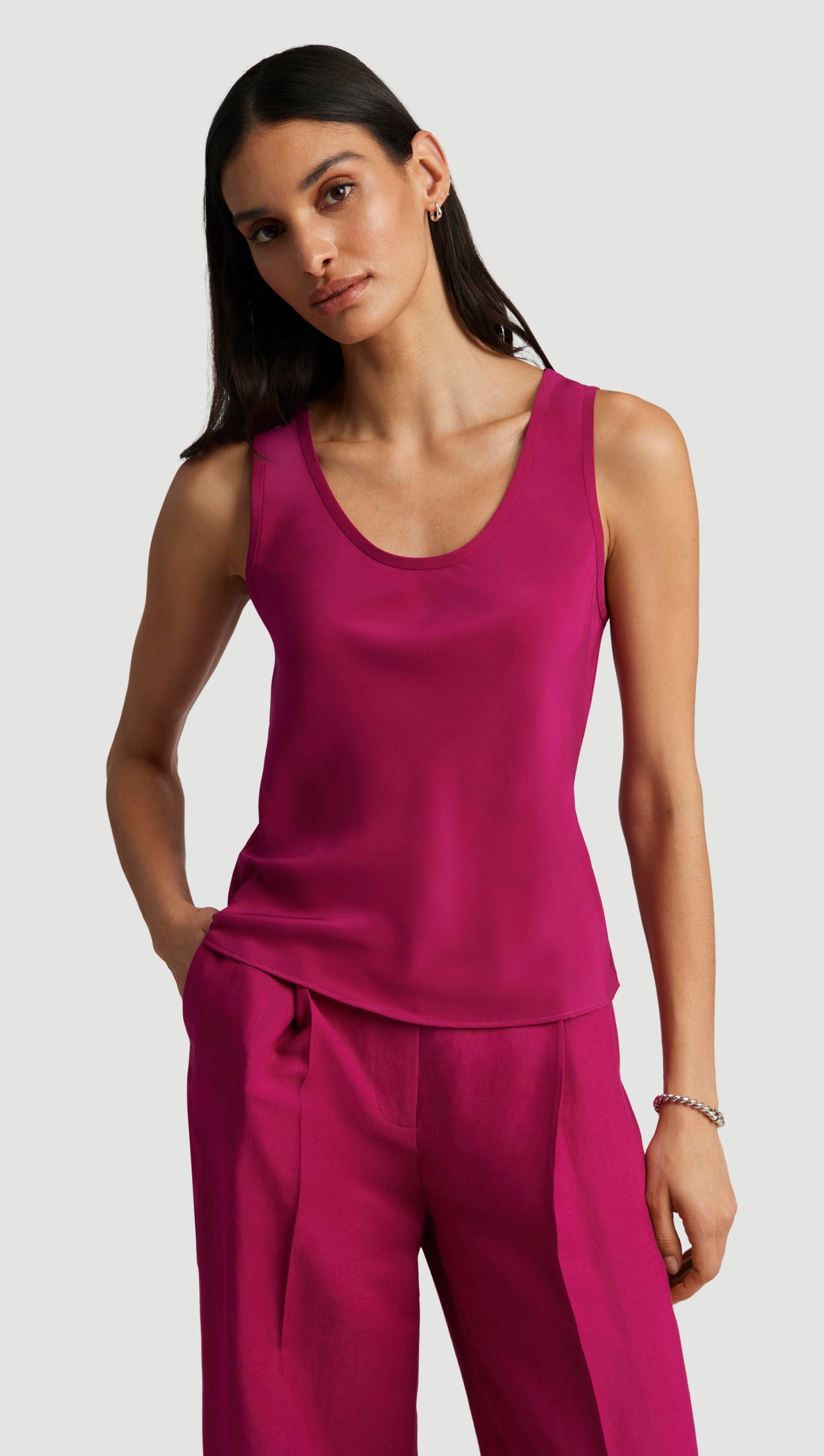 Tank in Matte-side Silk Charmeuse | Fuchsia