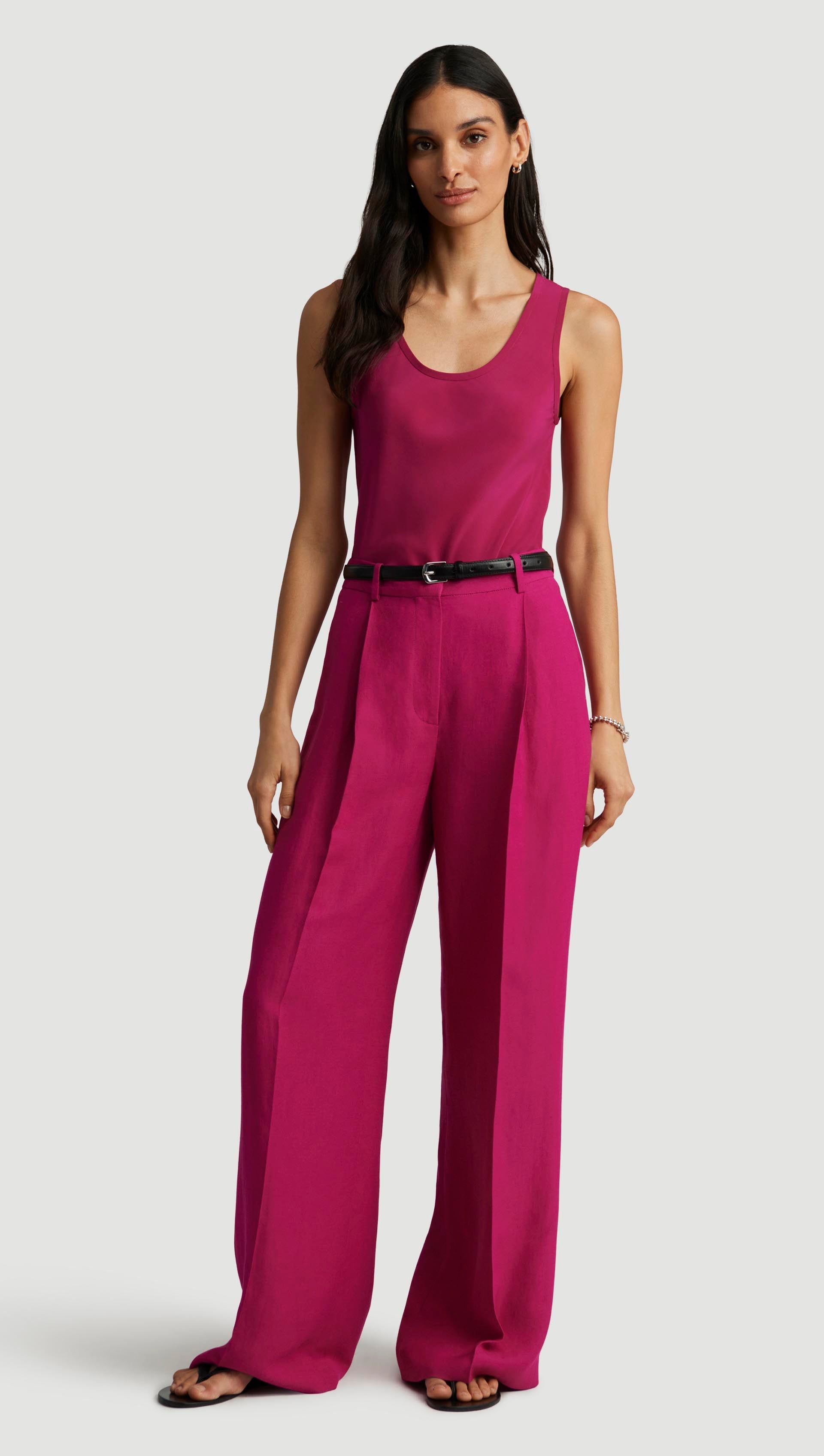 Single Pleat Trouser in Viscose Linen Twill | Fuchsia
