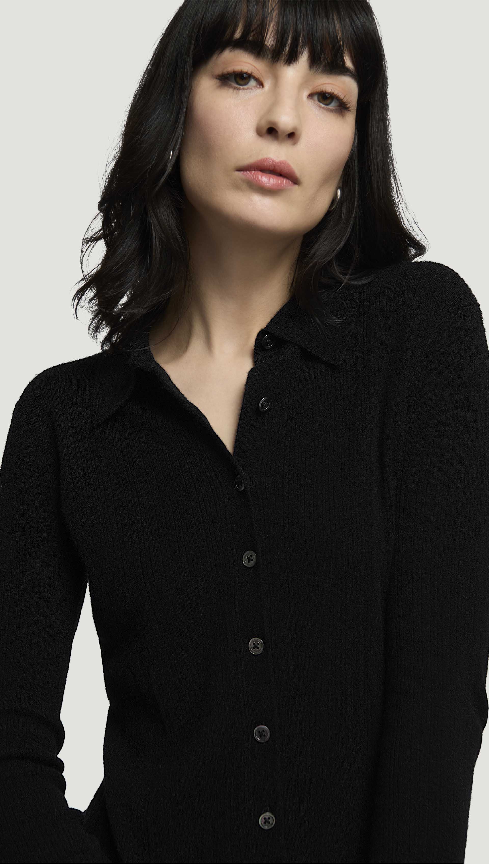 Ribbed Slim Cardigan in Wool Blend | Black