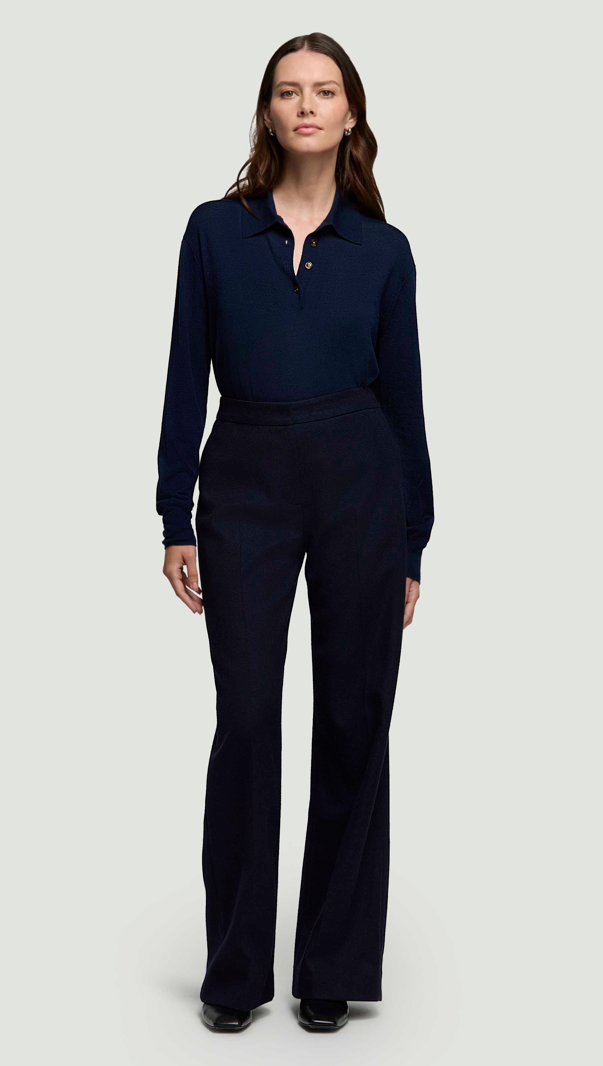 Wide Leg Trouser in Double-Faced Wool | Navy