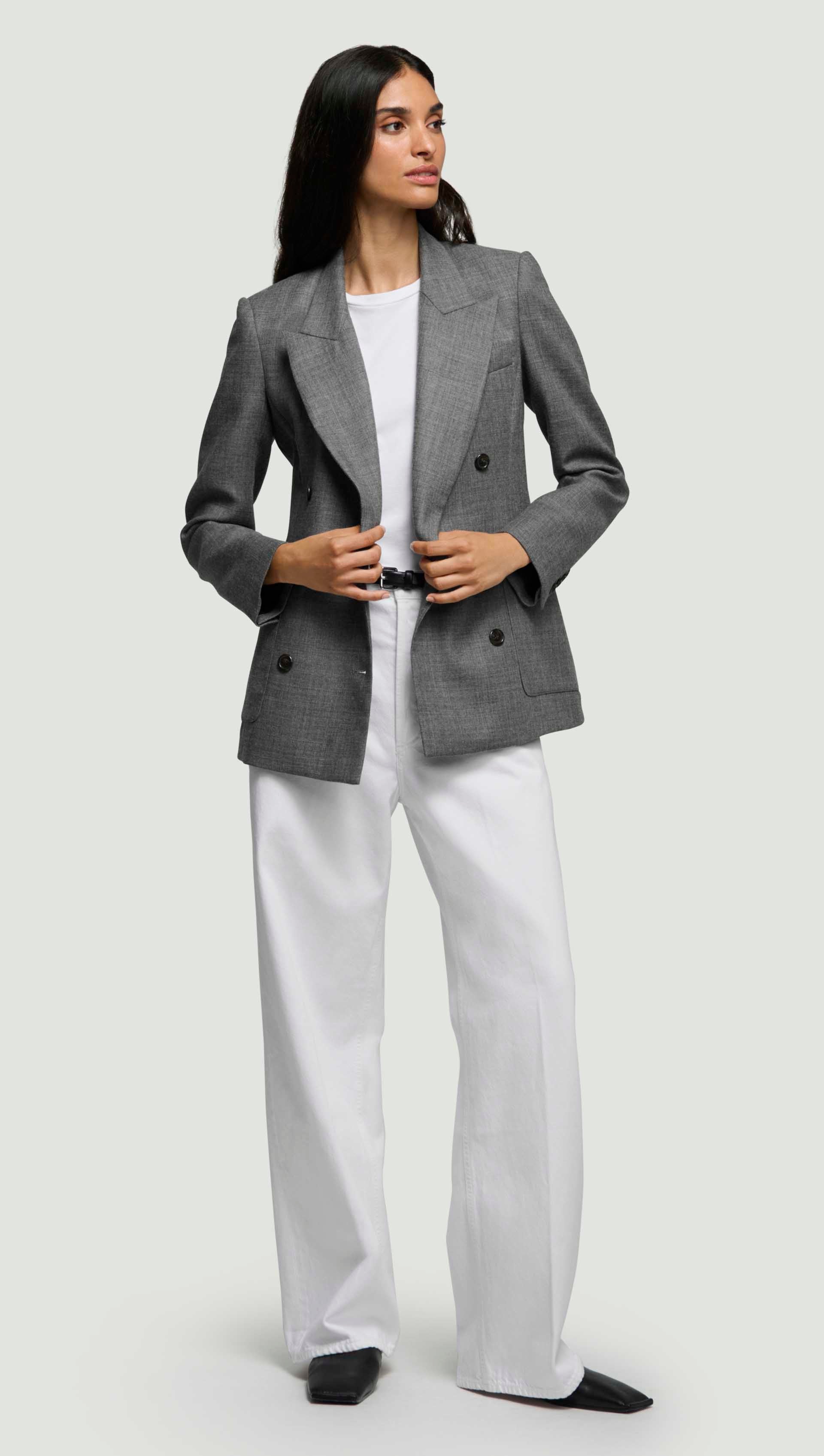 Chelsea Blazer in Textured Wool Twill | Grey Melange