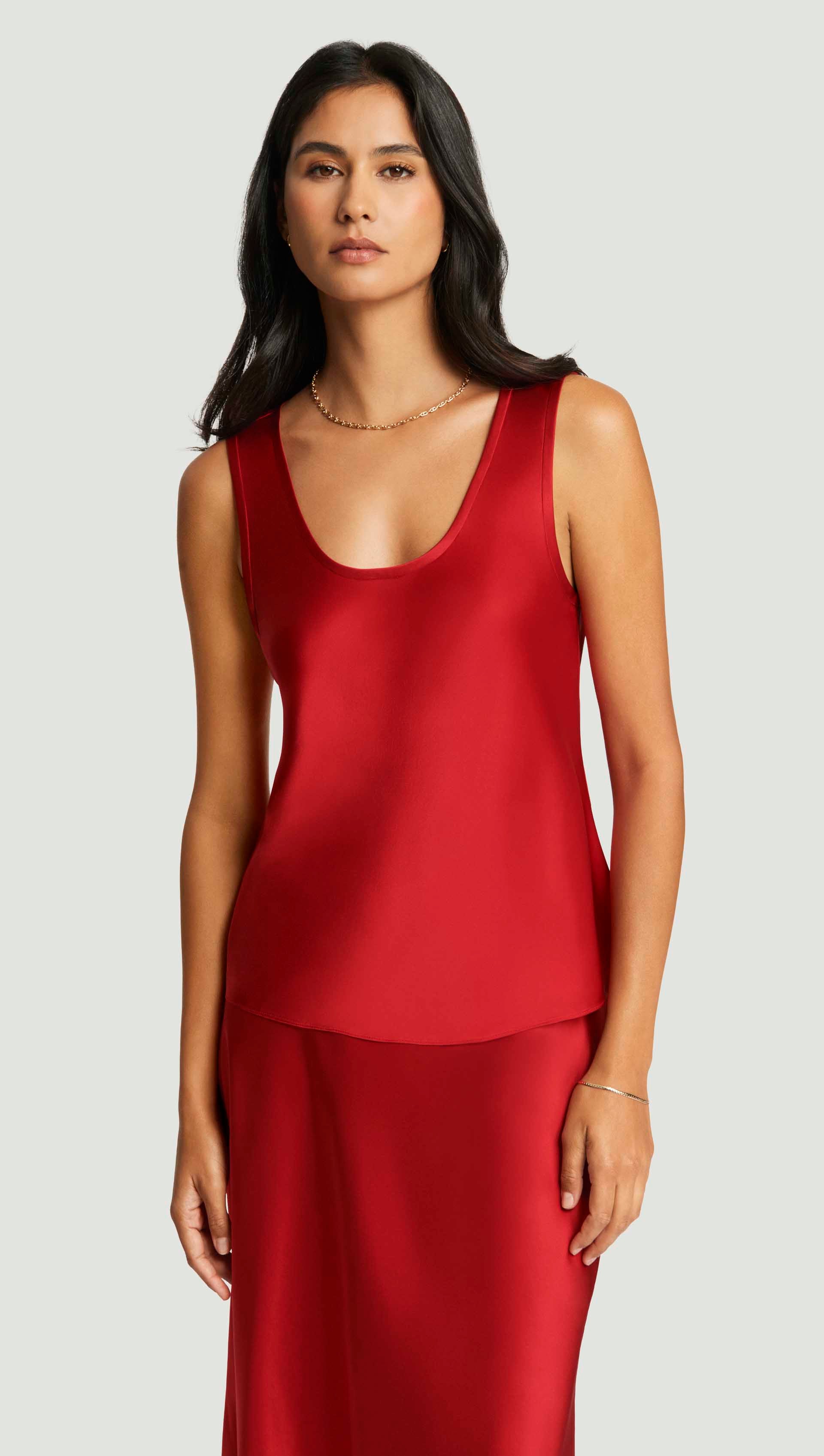Tank in Silk Charmeuse | Ruby Red
