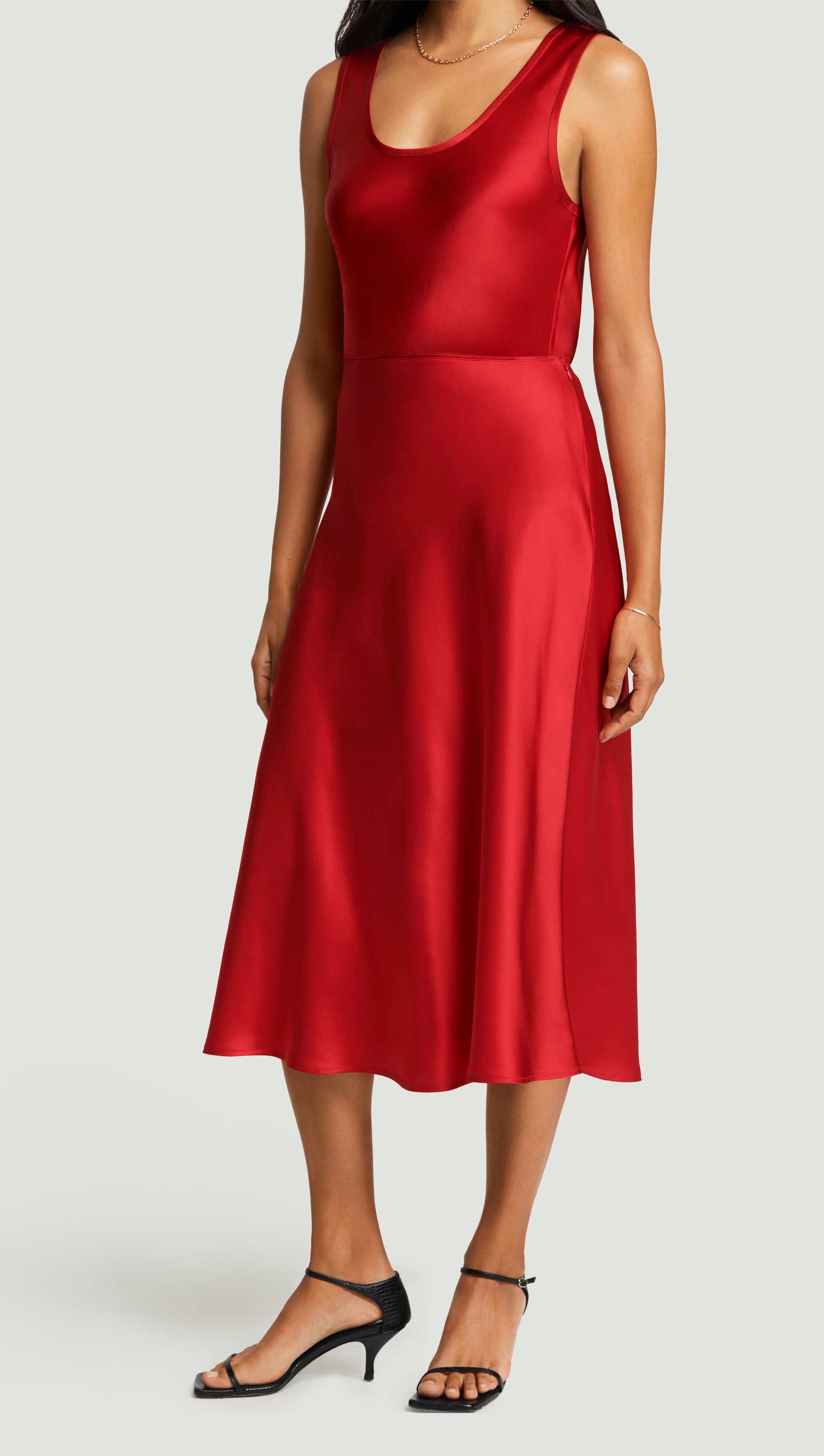 Bias Midi Skirt in Silk Charmeuse | Ruby Red