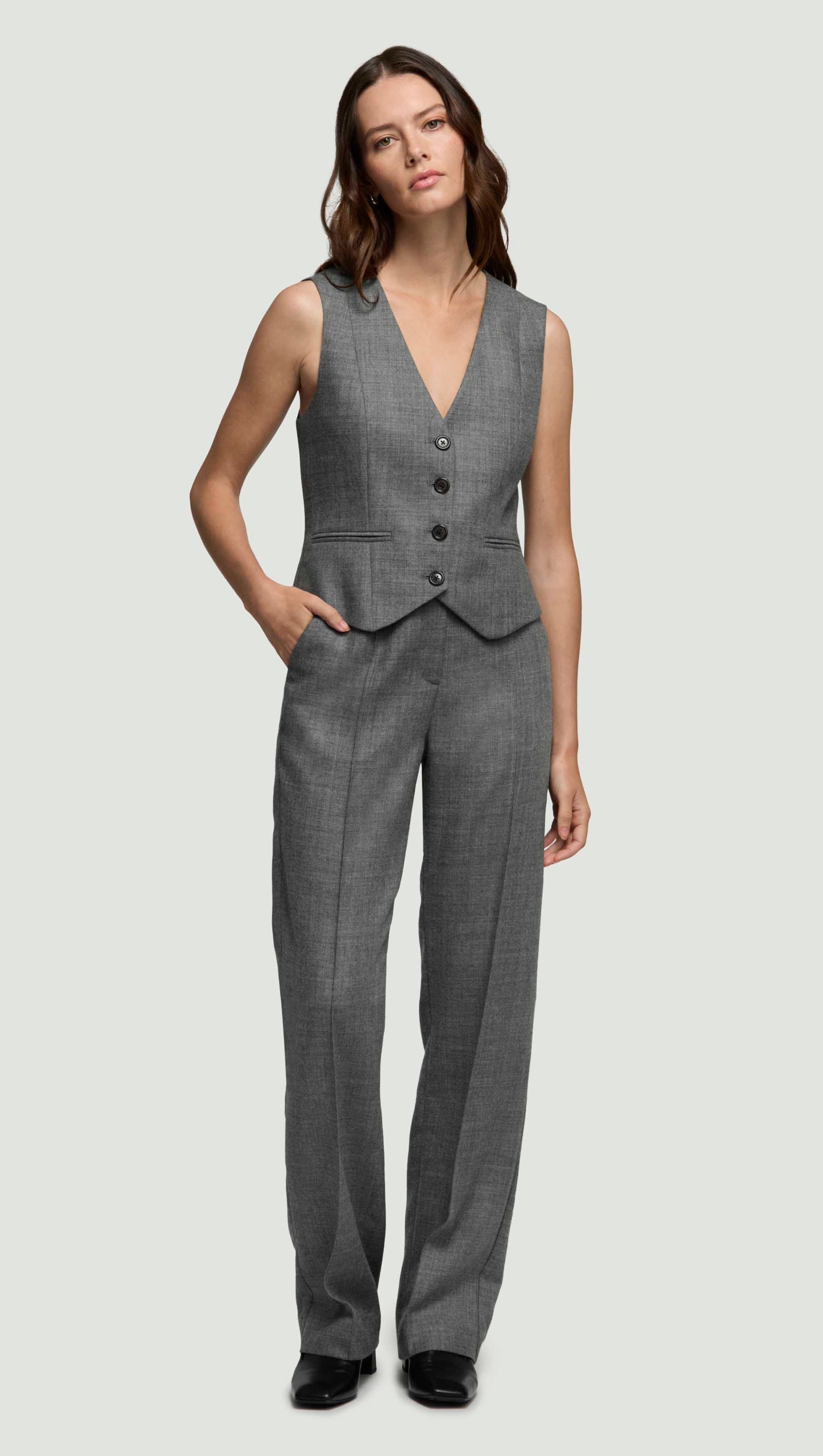Waistcoat in Textured Wool Twill | Grey Melange