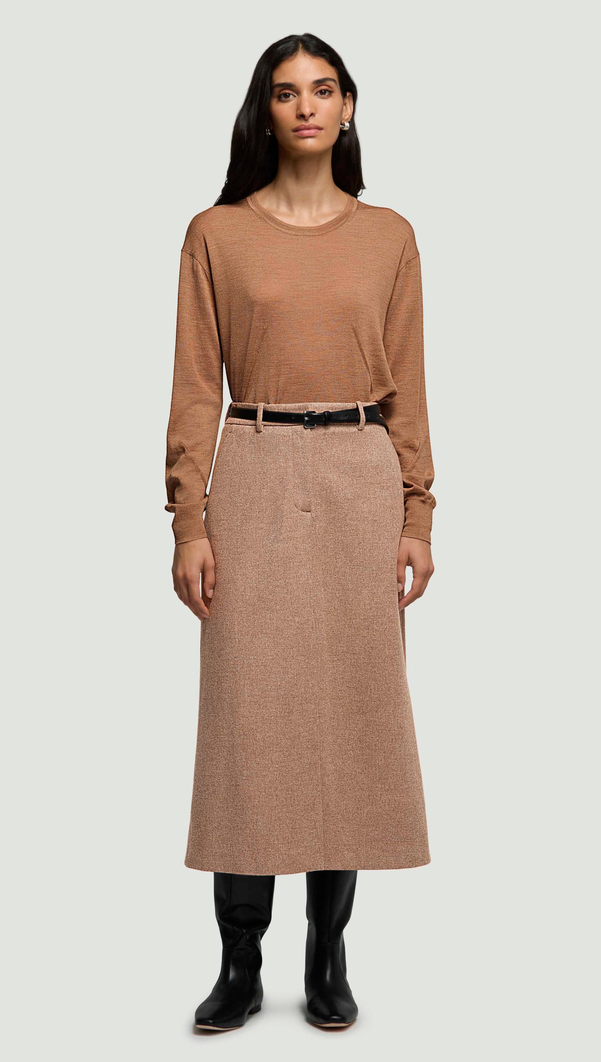 Tailored Skirt in Double-Faced Wool | Oat