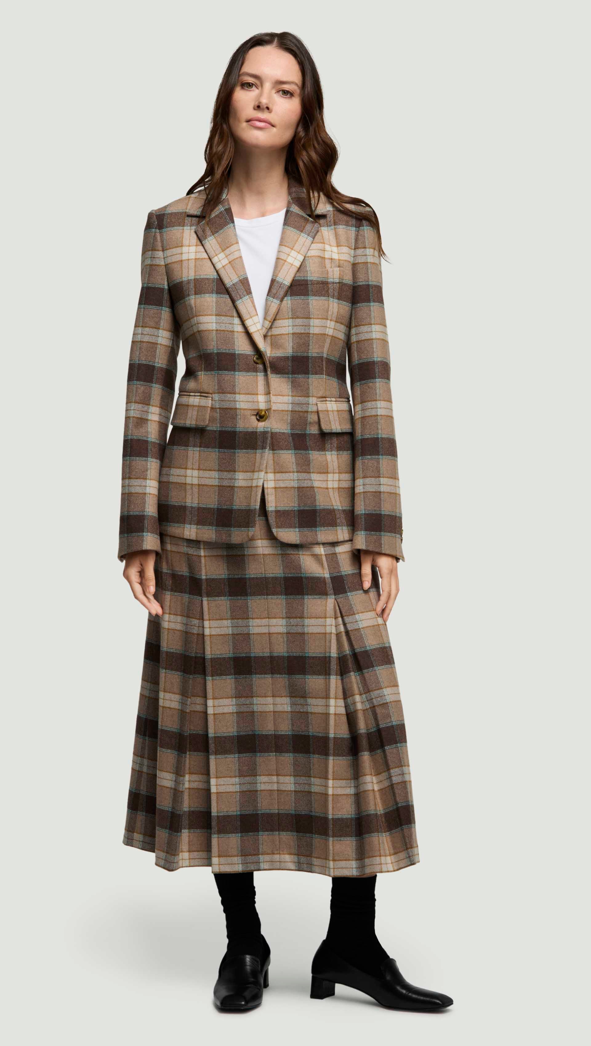 Copain Blazer in Wool | Brown Plaid