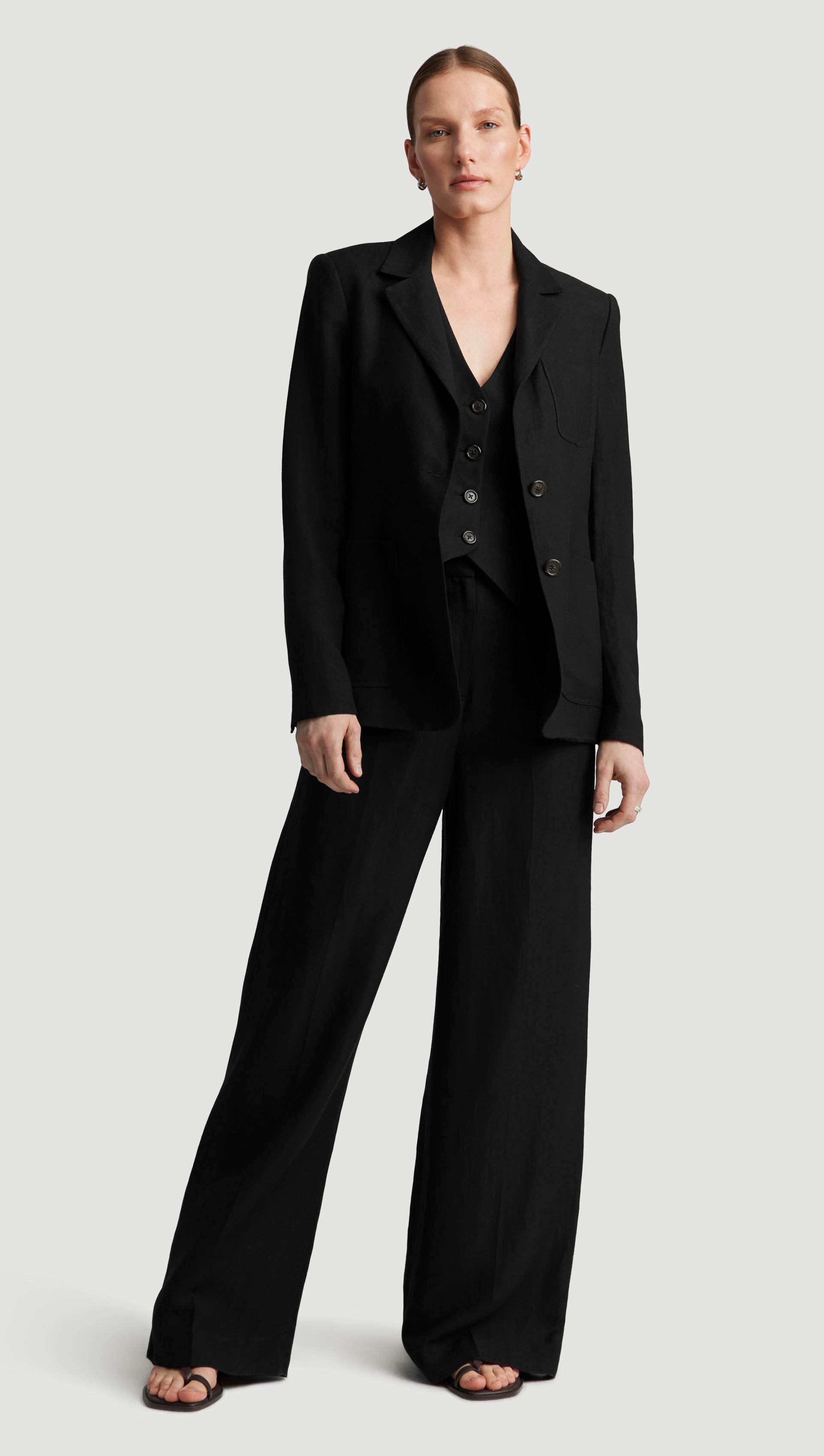 Unlined Weekend Blazer in Viscose Linen Twill | Black