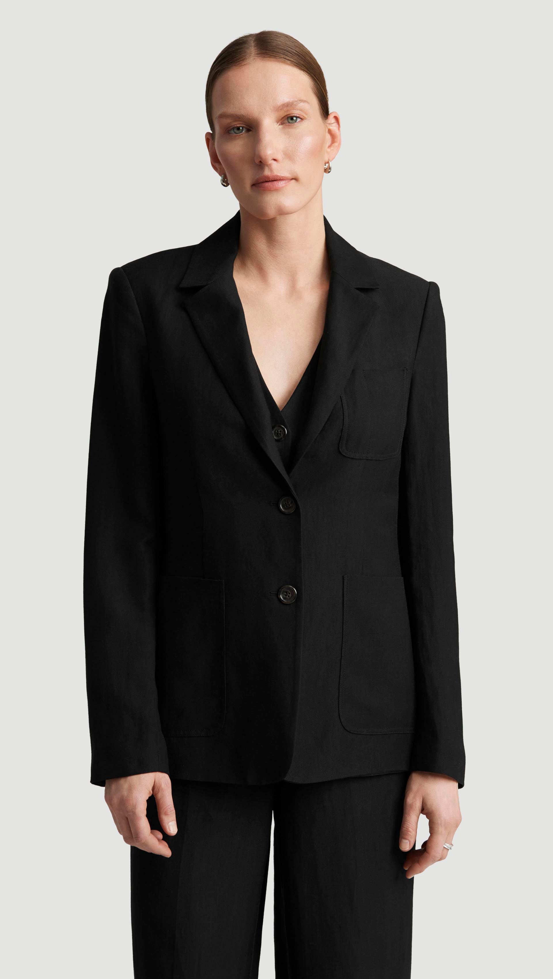Unlined Weekend Blazer in Viscose Linen Twill | Black