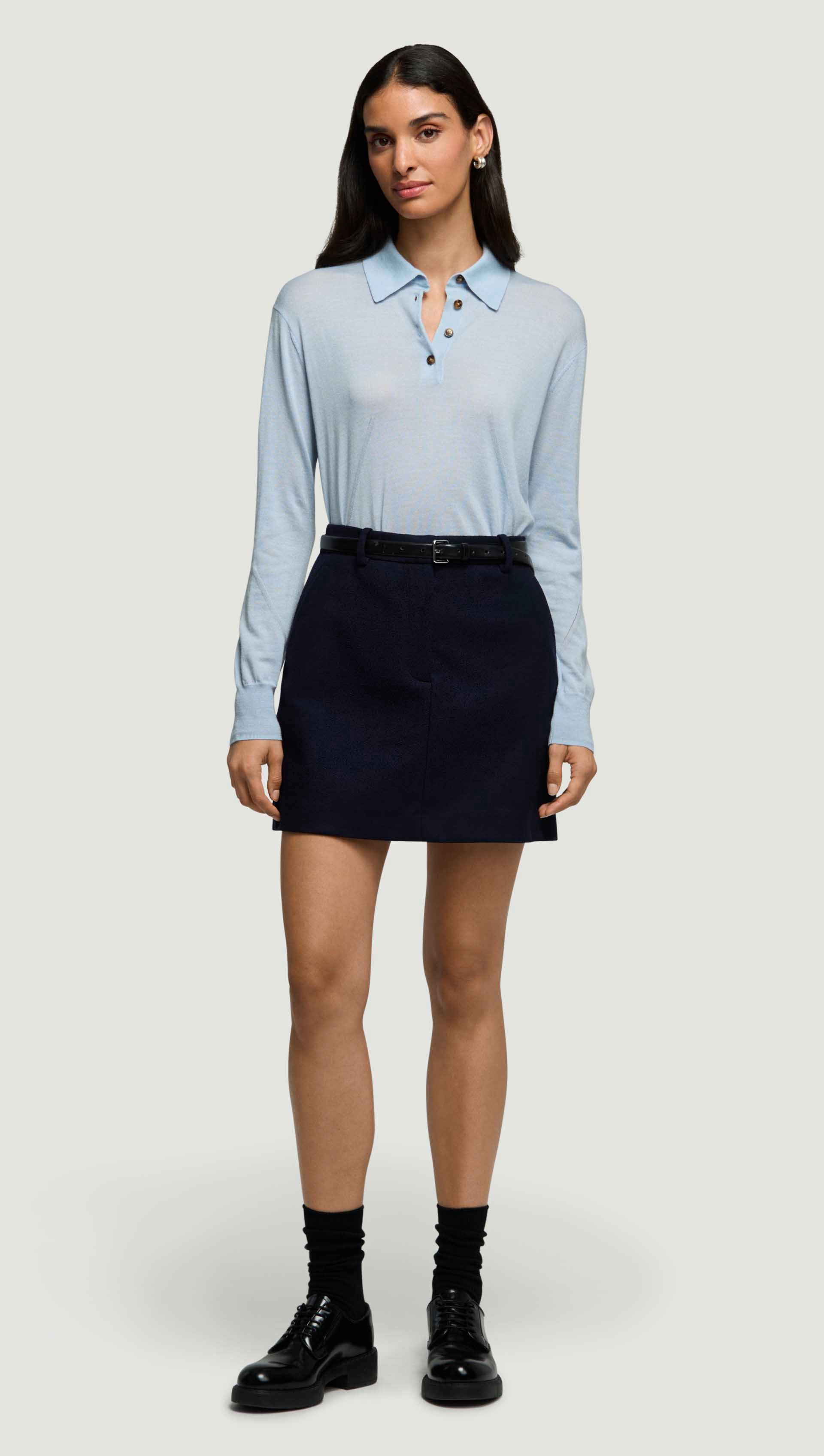Mini Tailored Skirt in Double-Faced Wool | Navy