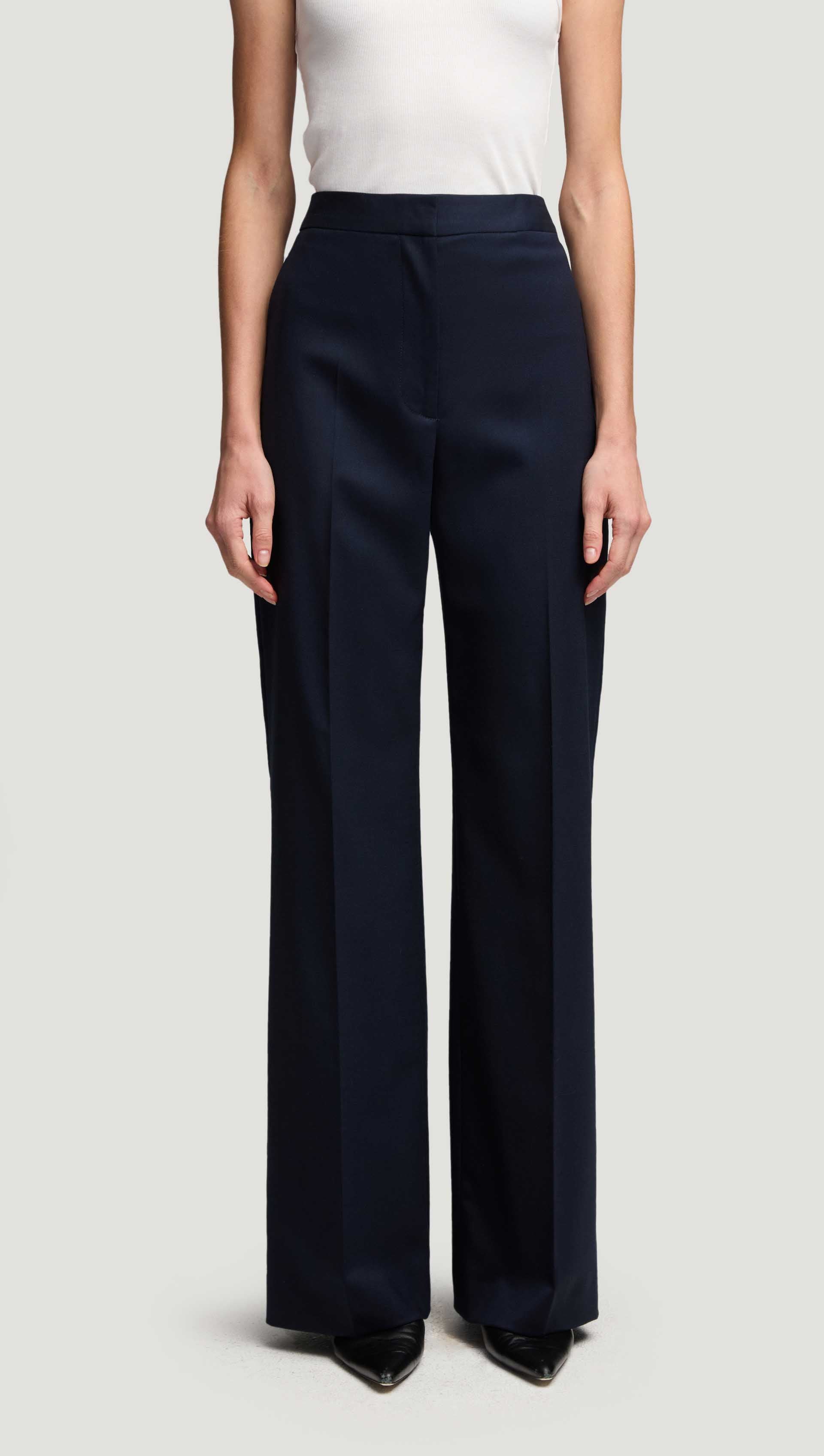 Wide Leg Trouser in Seasonless Wool | Midnight