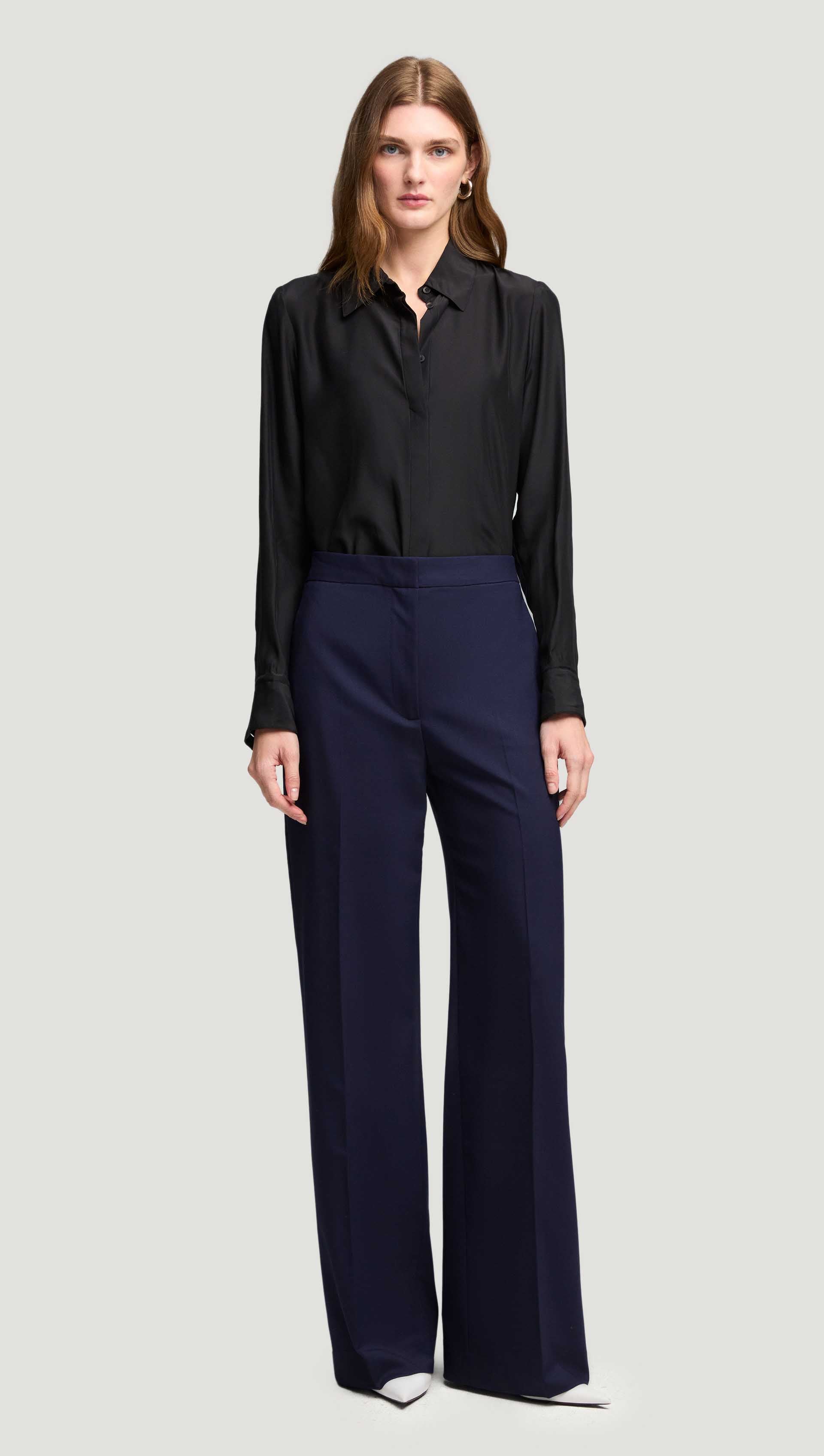 Wide Leg Trouser in Seasonless Wool | Navy