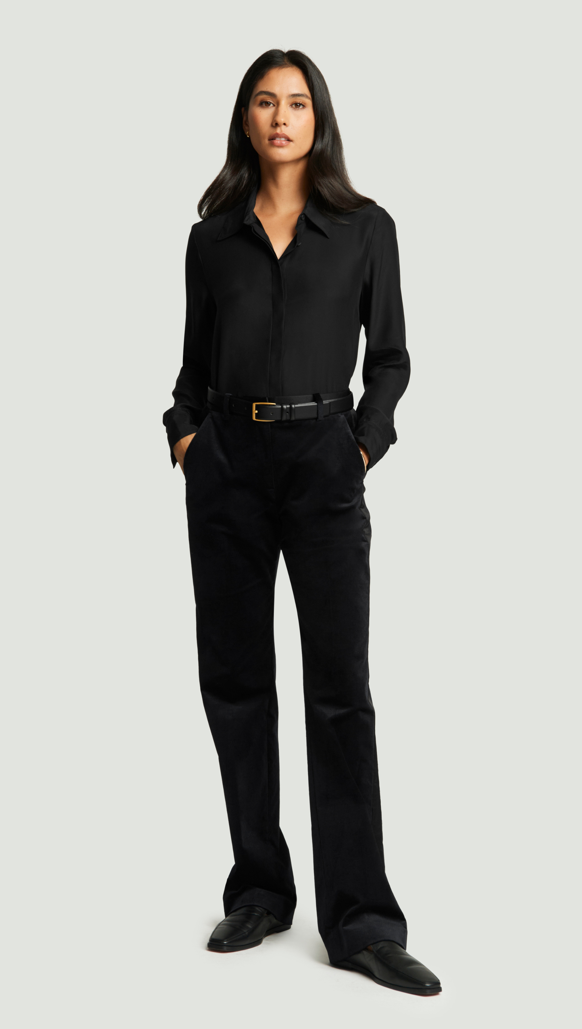 Tuxedo Trouser in Velvet w/Satin Detail | Black